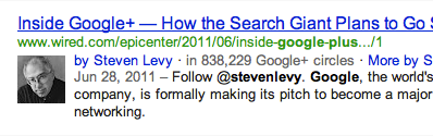 Google search result with Google+ picture next to it