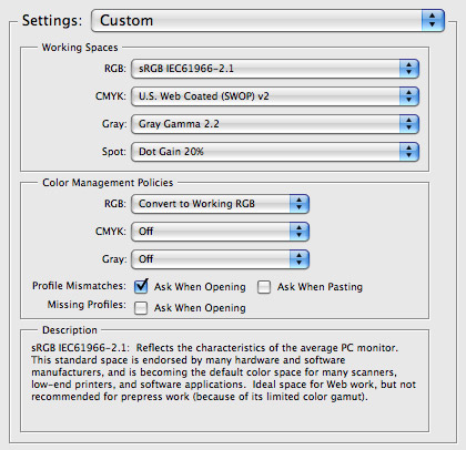 working space settings